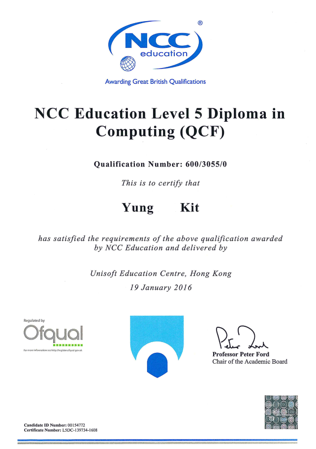 Sample NCC Level 5 Diploma in Computing Certificate